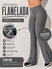 Fleece-Lined FLARE Pants, FLANNEL-Lined Leggings Ideal For Pilates, Gym, Running And Aerobics, Butt-Lifting High-Waisted - 石楠灰 - 查看 1