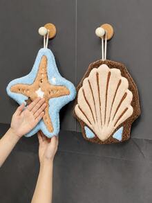 2pcs/1pc Starfish & Seashell Shaped Hanging Hand Towels, Soft Absorbent Quick-Dry Kitchen & Bathroom Towels With Ring Design, Ocean Beach Decor With Hanging Ring, Reusable Plush Hand Towels Suitable For Sink, Guest Bathroom, RV, Dorm And Housewarming Gift - Multicolor - View 1