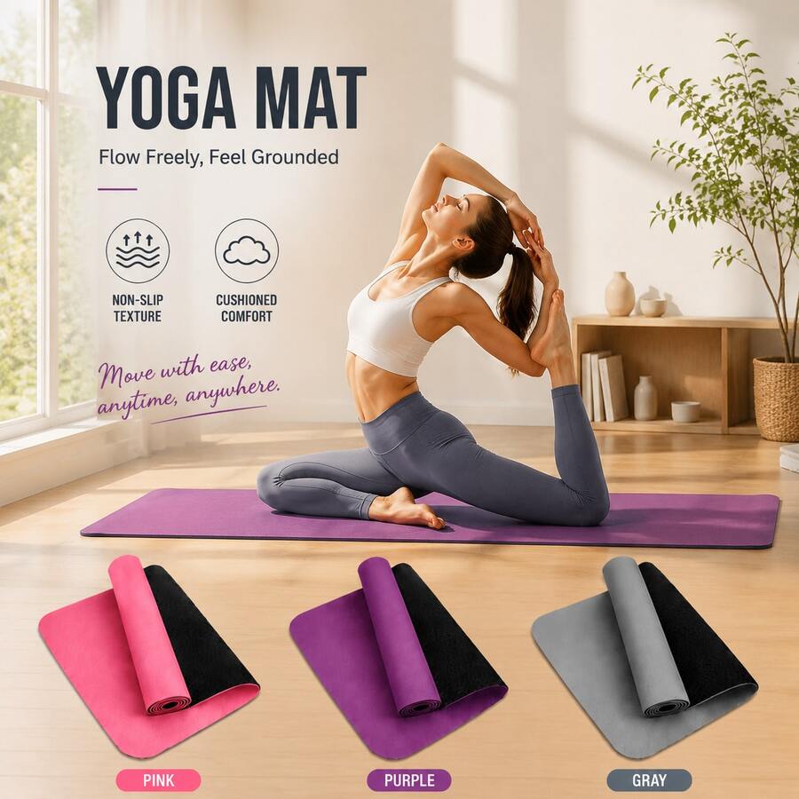 1pc 0.4mm Yoga Mat, Non-Slip Shock-Absorbing Fitness Exercise Mat, Sound-Insulating Floor Mat, Lightweight Easy To Clean Stain-Resistant Pilates Mat, Diatomaceous Earth Mat, Suitable For Sports Fitness, Gym Floor Mat, Fitness Set, Etc. Suitable As Mother's Day Gift, Birthday Gift, Christmas Gift, Etc. Also Suitable For Gymnastics, Sports, Pilates, Home Fitness, Etc. Sports Socks, Fitness Socks, Yoga Socks - Multicolor - View 1