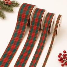 10 Yards Premium Red & Green Plaid Pattern Ribbon Roll, Vintage Plaid Fabric Tape With Metallic Gold Sequin Edge, Suitable For Holiday Gift Wrapping, Party Decoration, Hair Accessories, DIY Crafts - Checkered Ribbon - View 8