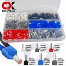 CHENXEE 900/800/500個/盒 雙線端子套管 22-8AWG 0.5-10mm² 雙線連接針 電纜連接器 冷壓雙管狀絕緣管端子 用於電纜連接 - TE-H - 查看 9
