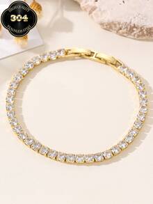 1/4pcs Stainless Steel 18K Gold Plated Clover Crystal Bracelet Set, Clover Zirconia Open Cuff Bracelet Combination, Suitable For Women's Daily Wear, Holiday Gift, Fashion Bracelet Set - Gold - View 9
