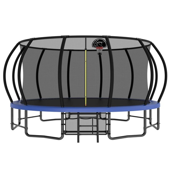15FT Trampoline Basketball Hoop Heavy Duty Ladder Shoe Bag Galvanized Coating