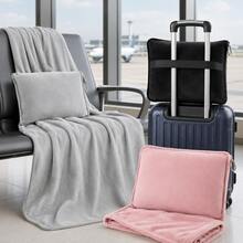 1pc 2-In-1 Travel Blanket Pillow, Soft Flannel Fleece Throw, Travel Blanket With Zipper Storage Bag, Luggage Handle Strap And Carabiner Clip, Lightweight All-Season, Suitable For Airplane, Office, Car, Train And Travel, 150*100cm, Airplane Neck Pillow, Travel Pillow For Flight, Travel Essential - Multicolor - View 2