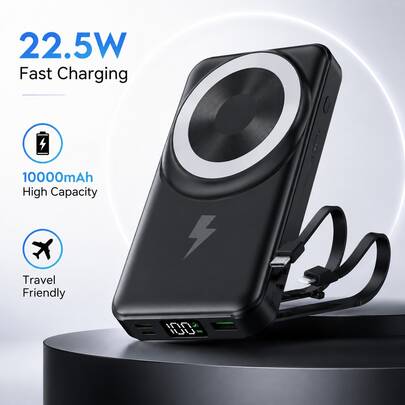 10000mAh Fast Charging Magnetic Wireless Portable Charger Built-In Cables, Foldable Stand 15W Magnetic Charging LED Digital Battery Indicator, Travel Essentials Camping Gear Back To School Supplies College Essentials For IPhone 15 14 13 12 Mini Android Devices Flight Approved
