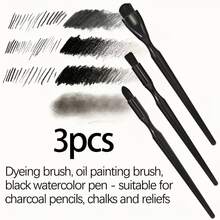 Set Kuas Lukis Gagang Ergonomis 2/3/5 buah - Kuas Plastik Hitam untuk Cat Minyak, Cat Air, Tinta, Arang, Kapur, Pastel, dan Embossing, dengan Pegangan Ergonomis, Gagang Plastik Tahan Lama untuk Kontrol yang Tepat (Beberapa Kuas Mungkin Memiliki Bekas Lem, yang Tidak Dapat Dihindari dalam Proses Pembuatan dan Tidak Mempengaruhi Penggunaan Kuas) - Set - View 11
