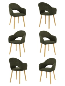 Goeurvant Modern Crescent-Back Upholstered Dining Chairs With Armrests And Solid Wood Legs For Dining Room, Living Room, Study - Set Of 2 / Set Of 4 / Set Of 6-Olive Green Textured Fabric - 橄欖綠 - 查看 10