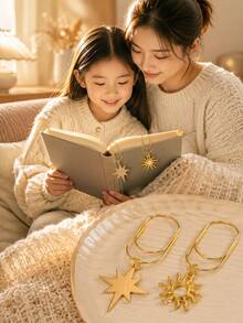 2pcs/10pcs Gold Sunflower Paper Clips Bookmarks, Large Metal Octagonal Star Paper Clips Student Book Markers Accessories, Mother's Day, Bookworm, Girlfriend, Friend's Graduation Gift, Teacher's Day, Thanksgiving Gift, Cute Bookmark Gift, Book Lover's Bookmark - Rectangle - View 5