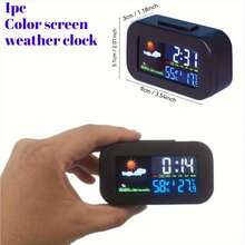 SOKANY Electronic Alarm Clock Desktop Weather Clock Single Screen Full Display Time/Temperature And Humidity/Weather Dual Alarm + Backlight 2 AAA Batteries Powered (Batteries Not Included) Bedroom/Office/Dormitory Essential - Black - View 3