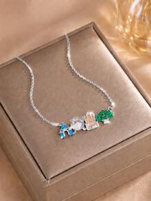 rakol 1pc Cartoon Fairy Tale Style Colorful Zirconia Castle & Tree Fun Women's Necklace - Amusement Park - View 10