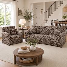 1pc Leopard Print Full Coverage Sofa Cover (Includes 1 Pillowcase) Modern Style Sofa Protector Suitable For Living Room Office Sofa Decoration - Camel - View 2