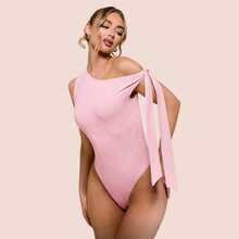 Women's Bodysuit With Tie Bow And Asymmetrical Neckline, Sleeveless, Ideal For Romantic Dates, Casual, Vacation And Summer - 西瓜粉 - 查看 8