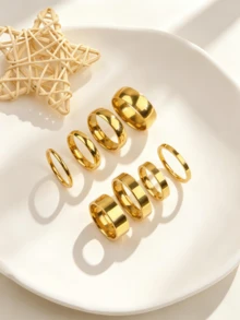 10/20pcs/Lot Cincin Stainless Steel Halus Elegan Minimalis Modis, Unisex, Hadiah untuk Teman, Aksesori Perhiasan untuk Pesta Kasual dan Pemakaian Sehari-hari - cincin 2468 - View 6