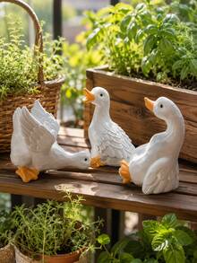 1pc White Goose Garden Decor , Cute Duck Figurines, Outdoor Yard Ornament, Fairy Garden Statues For Flower Pot, Patio, Balcony, Lawn, Porch, Farmhouse Cottagecore Decor, Mini Animal Shelf Accent,  Garden Gift For Plant Lovers - A - View 5
