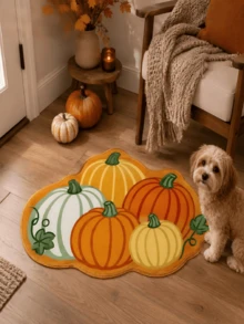 1pc Orange Pumpkin Pile Rug, Velvet Carpet, Suitable For Room Decor, Indoor Doormat, Living Room Rug, Kitchen Mat, Bedroom Carpet, Bathroom Mat, Washable Rug, Home Decor, Bedroom Decor, Anti-Slip Wear-Resistant, Noise-Reducing Sound-Absorbing, Skin-Friendly Soft - Orange - View 4