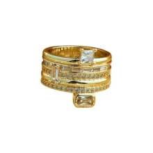 VKHK 1pc Luxurious 14K Gold Plated Shiny Zirconia Decorated Multi-Layer Thick Ring Suitable For Women's Daily And Party Wear Gift - Multicolor - View 11