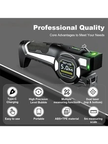 High Precision Laser Tape Measure Distance Meter, USB Rechargeable, Practical Measurement And Design Tool, Multi-Function Laser Tape Measure For Horizontal Measurement, 5M Handheld Electronic Ruler, Suitable For Indoor Decoration And Construction - A - View 6