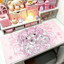 動漫可愛天使女孩滑鼠墊 筆電遊戲加長版桌墊 PC 卡哇伊玩家用 XXL 鍵盤墊 粉色地毯風 PU 皮革桌墊 - 查看 31