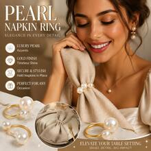 10/12/2450/100pcs Artificial Metal Pearl Napkin Rings, Gold & Silver Napkin Holders, Tabletop Napkin Buckles, Suitable For Wedding Party, Family Dining Table - White - View 1