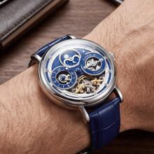 ONOLA Brand Men's Automatic Mechanical Watch, Business Casual Waterproof Skeleton Dial Mechanical Watch With Date, Month And Multi-Time Zone - one-size - View 6