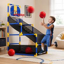 Arcade Basketball Game Indoor, Kids Ajustable Basketball Hoop, Outdoor Carnival Sports Play Toy With 4 Balls And Air Pump, Educational Birthday Gift For Boys Girls 3 4 5 6 7 8 Year Old - Blue - View 9