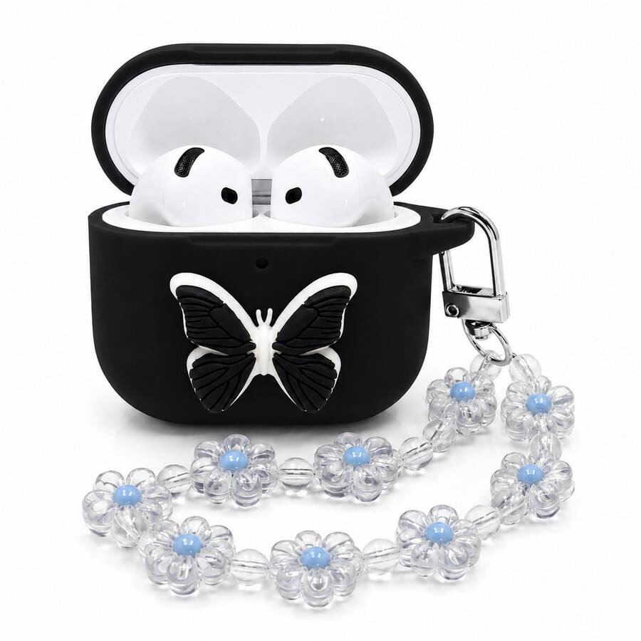 Cartoon Butterfly Chain Bluetooth Earphone Protective Case Compatible With AirPods - Black - View 1