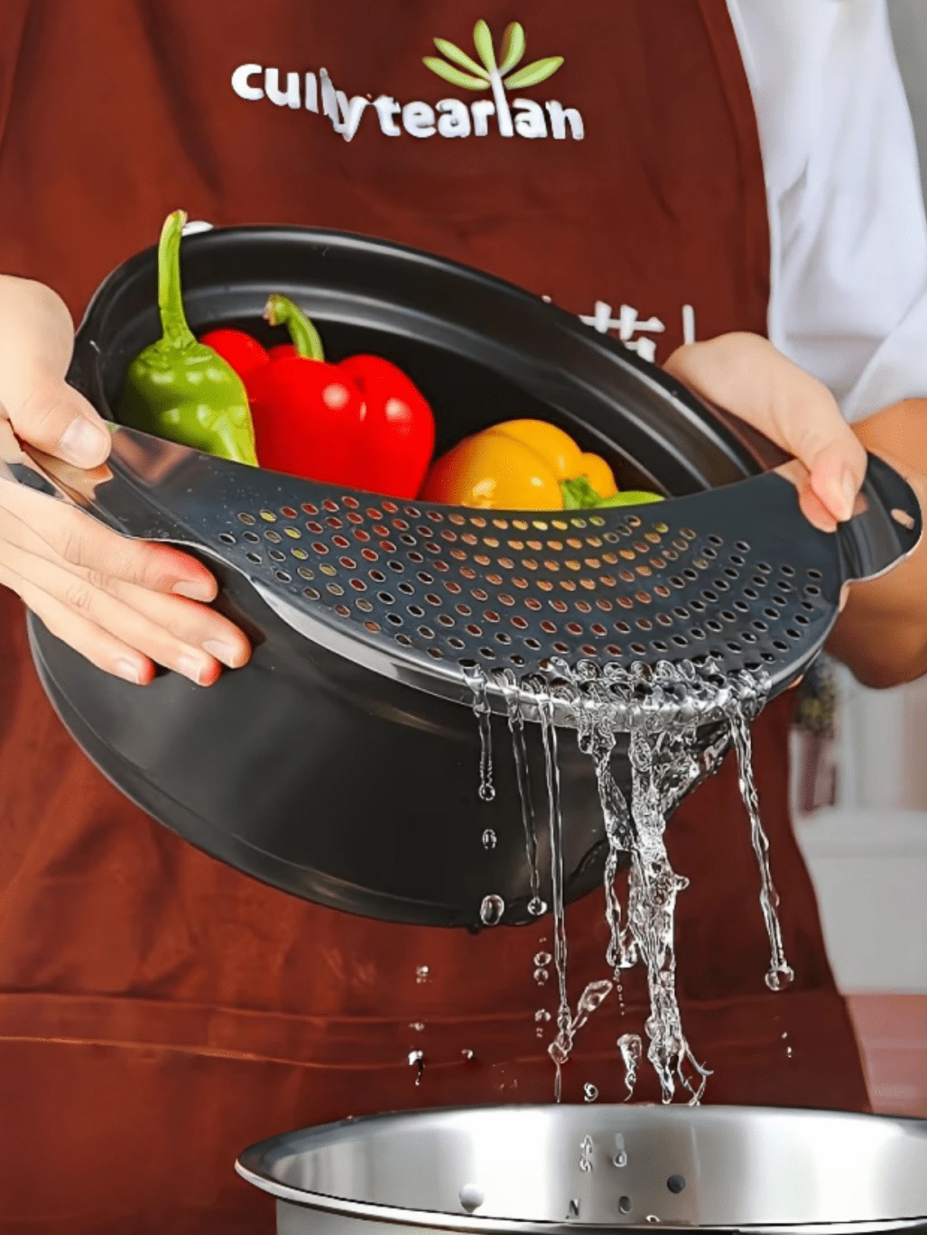 1pc Stainless Steel Strainer, Vegetable Colander, Moon-Shaped Pot Edge Filter, Residue Filter, Filtration Plate, Draining Board - Multicolor - View 1