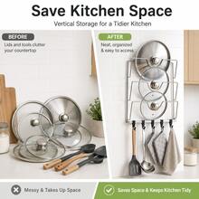 Cabinet Door Or Pantry Wall Pot Lid Organizer - Pot And Lid Storage Rack - Glass And Metal Pot Lid Organizer, Suitable For Cabinets, Kitchen Storage Solution - View 2
