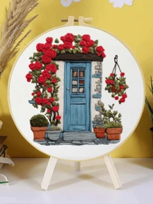 Embroidery Kit 15x15cm/5.9in Or 20x20cm/7.9in Fairy Tale Cottage Theme Includes 2 Embroidery Needles, Embroidery Thread, Pre-Printed Fabric, Embroidery Hoop And Instructions Suitable For Beginners Perfect Gift For Family/Friends Home/Office Wall Decor Simple DIY Art - Home - View 7