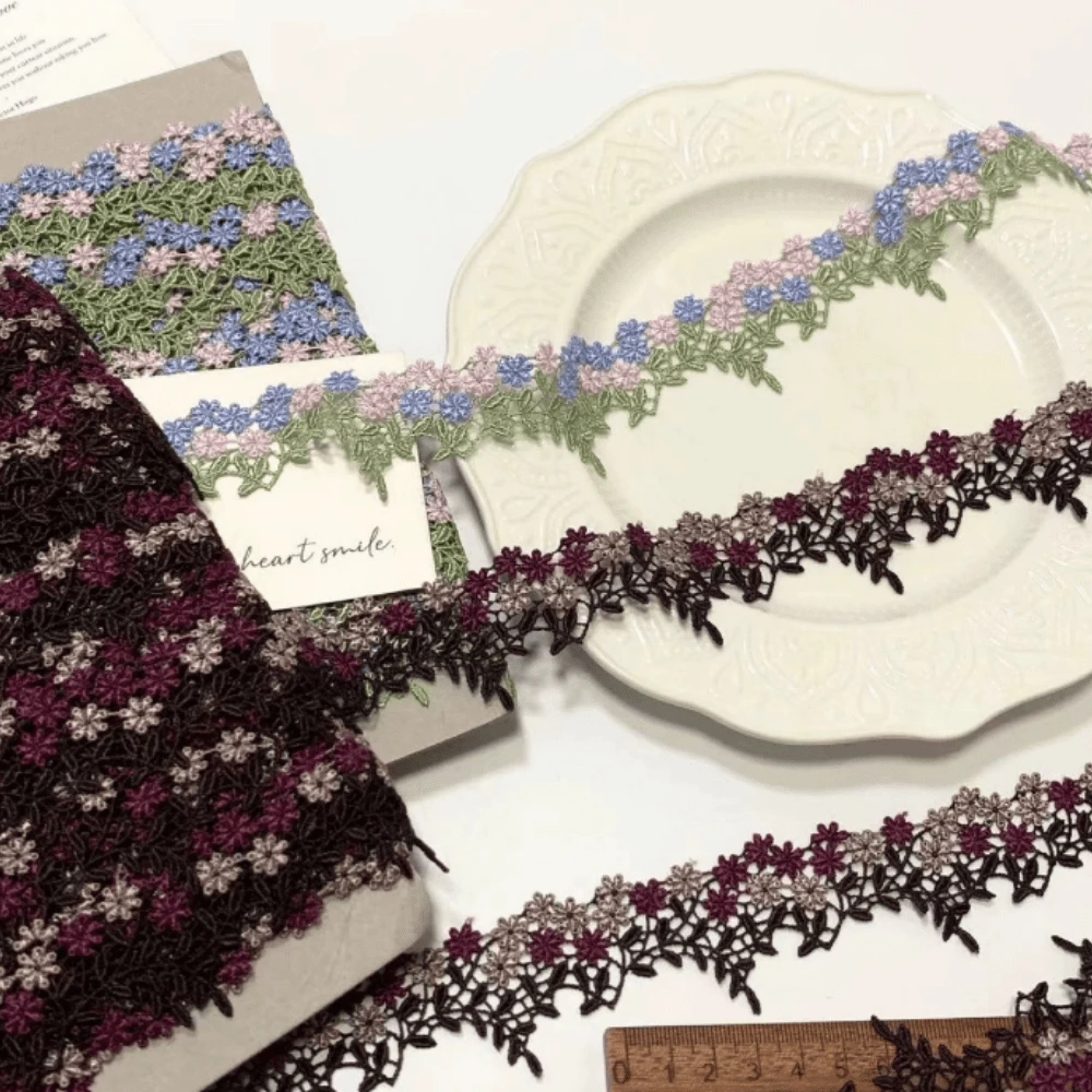 5 Yard Multicolor Wavy Floral Lace Trim, Hollow‑Out Flower Embroidery Ribbon For Sewing, Dress, Curtain & DIY Craft Decoration - Embroidered Lace - View 1