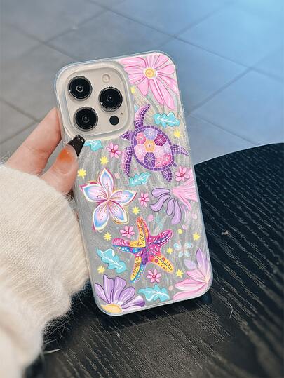 Imprimé mignon Tigre & Tortue, Brillance de plume, Imperméable, Anti-traces de doigts, Anti-rayures, Étui de téléphone transparent IMD souple et lisse brillant convenant pour 15pro/15 Plus/15 Promax/7plus/8plus/X/Xs Max/Xr/11pro/12pro/13pro/14pro/12mini/13mini/11promax/12promax/13promax/14promax/14plus/6/6s/6plus/7/8/16Pr16Pro/16plus/16promax/12Pro Cadeau unisexe 17/17Pro/17Promax/17air