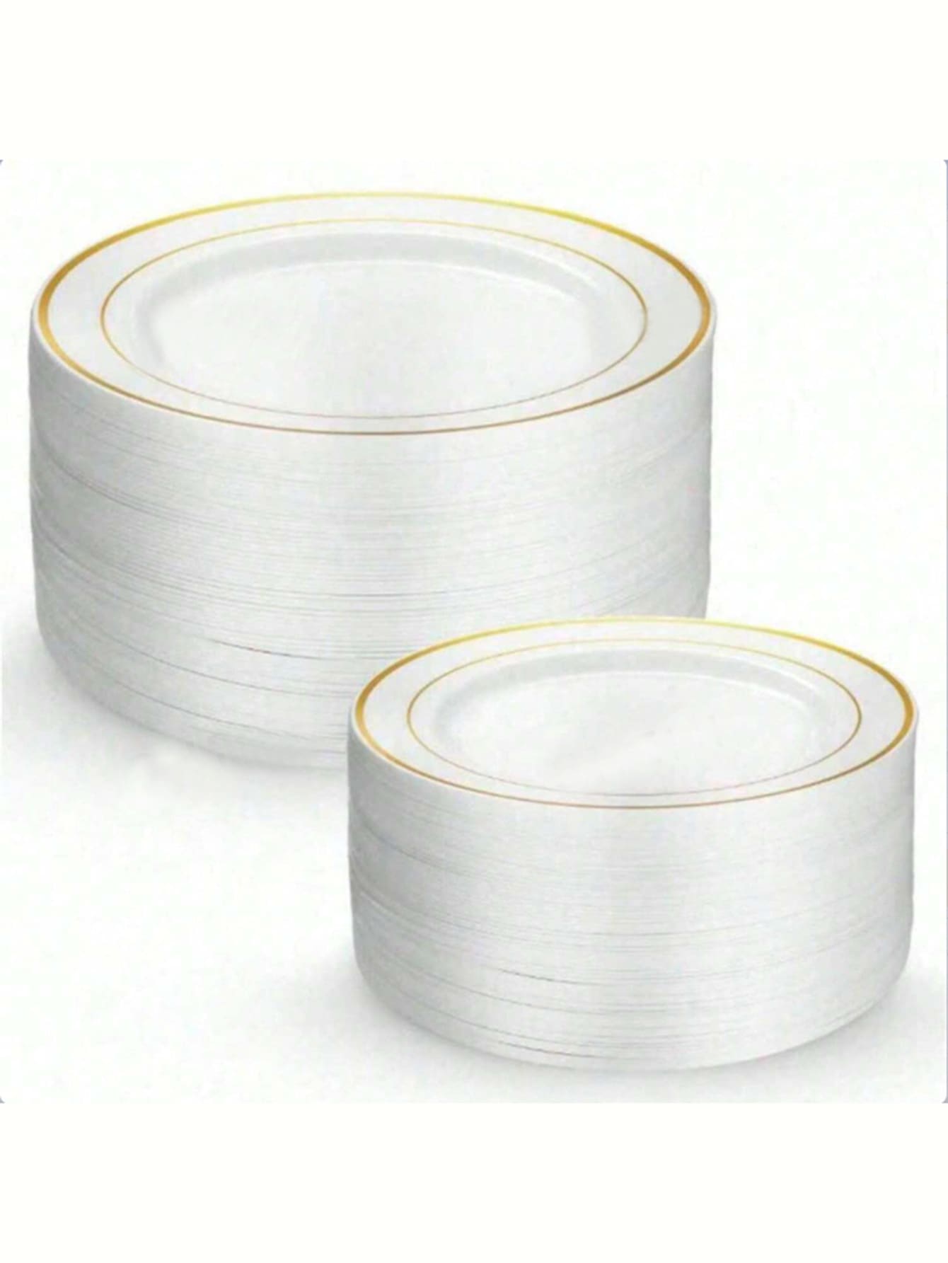 Double Gold Rim Dinner Plates, White Gold Rim Plates, Elegant Dessert Plates, Pasta Plates, Pizza Plates, Cake Plates, Salad Plates, 7.5 Inch/10.25 Inch Size, Reusable And Easy To Clean, Suitable For Weddings, Birthday Parties, Valentine's Day - White - View 1