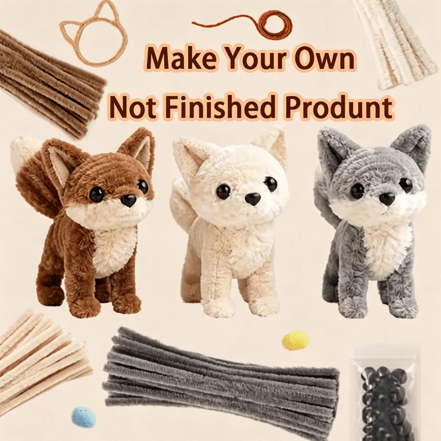 狐狸管刷 DIY 手作套組,DIY 清潔管套組,毛絨狐狸裝飾擺件,動物桌面裝飾,動物手工藝品,創意手工套組,適合節日裝飾、家具裝飾、節日禮物,創意手工項目,教育用品-非成品 - 多色 - 查看 1