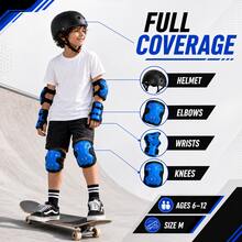 BAT DEICIDE 7-In-1 Kids Protective Gear Set – Adjustable Helmet & Knee/Elbow/Wrist Pads For Bike/Skateboard/Scooter – Ages 6-12, Back To School - Blue - View 2