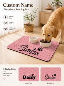 Personalized Pet Feeding Mat, Customized Name Absorbent Diatomaceous Earth Bowl Mat, Non-Slip Rubber Backing, Cat And Dog Food And Water Mat - Multicolor - View 1