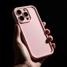 1pc [Pure Android Model] Solid Pink Soft Minimalist Simple No Pattern Personalized Material Ins Gentle Style Fashion European And American Girls Pretty Beautiful, Matte Pink Camera Frame Stepped Design Full Coverage Anti-Drop Soft Shell, Suitable For Samsung/Galaxy/Honor/Transsion/MOTO/Phone Case Protective Cover - Multicolor - View 8
