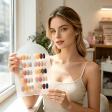 1pc Oval Gold Artificial Nail Display Board, Large Capacity Nail Art Photography Background Prop, Handheld Nail Sample Decoration Display Tray, Nail Color Tool - Multicolor - View 7