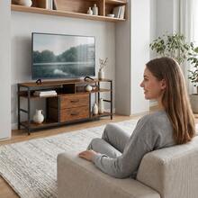 Modern TV Stand With Storage Drawers, Industrial Entertainment Center Console Table With Open Shelves For Living Room - Rust Brown - View 4