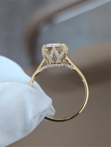 1pc Women's Fashion Ring - High-Quality Synthetic Cubic Zirconia Ring, Personalized Vintage Elegant, Suitable For Summer, Vacation, Elegant Earrings, Valentine's Day Gift, Surprise Gift For Teachers, Classmates, Party Accessories - Gold - View 3