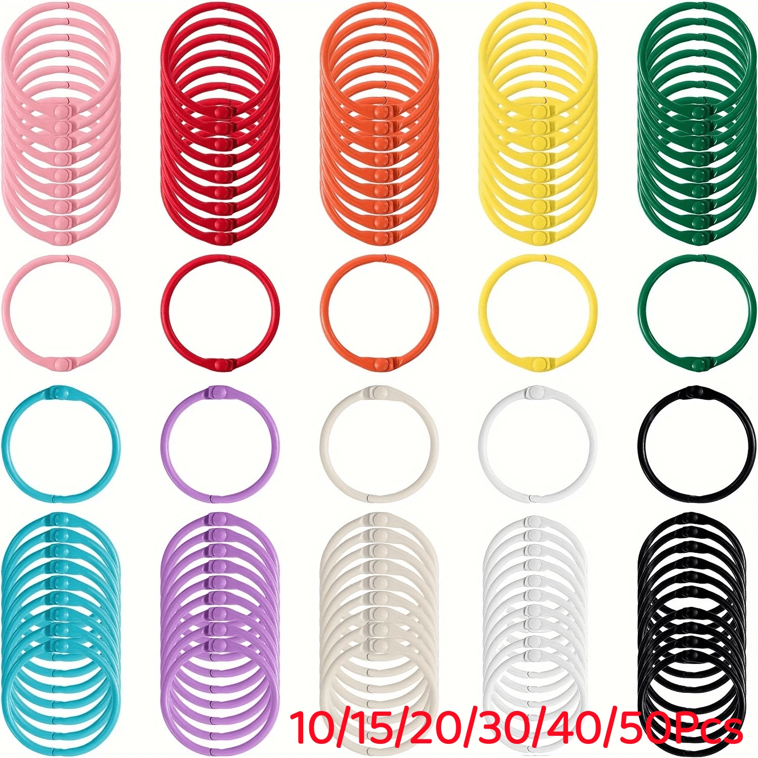10/15/20/30/40/50Pcs Colorful Open Round Rings, Random Colors, Metal Round Loose Leaf Rings, Multi-Color Candy Color DIY Jewelry Accessories, Suitable For Planner Card Storage, Office Document Binding, Keychain Rings, Photo Album Notebook Binding - Multicolor - View 1