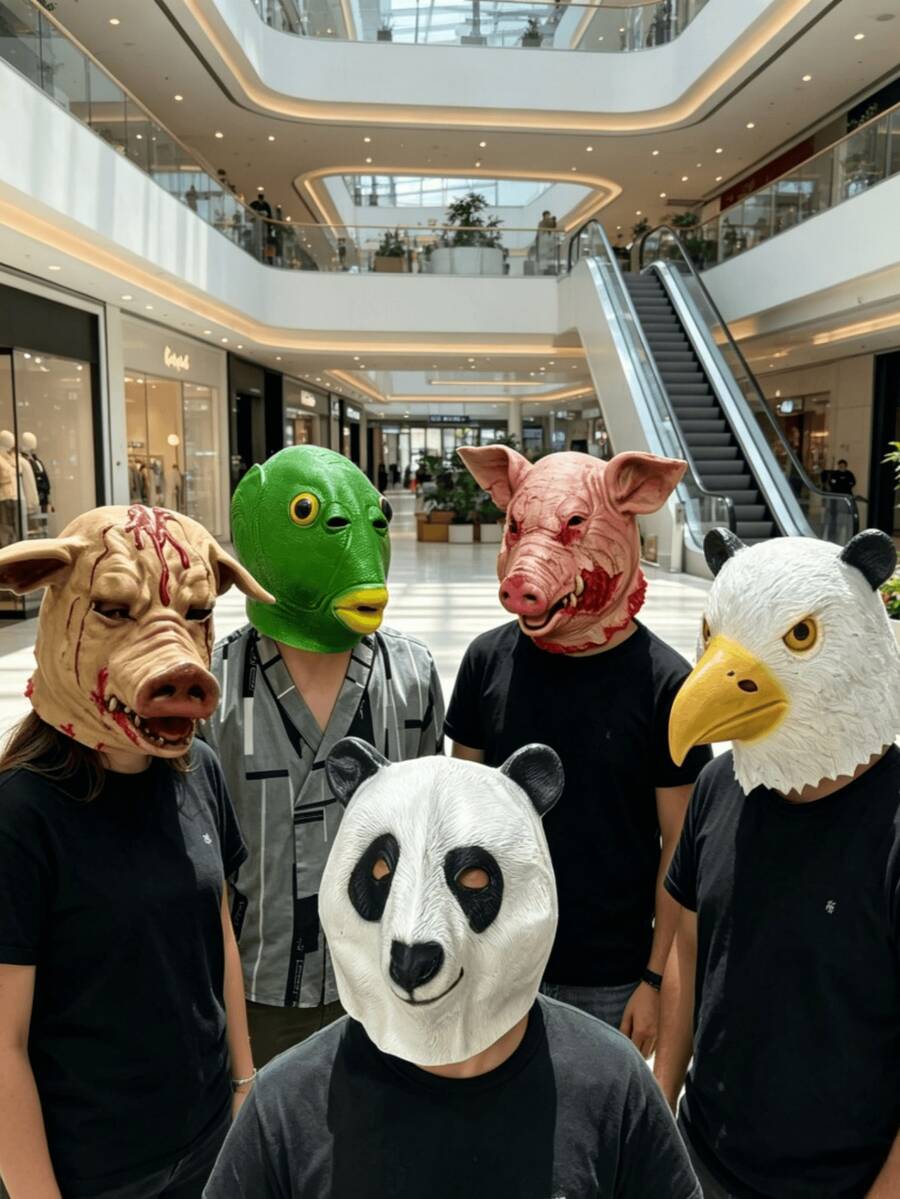 Halloween Latex Animal Costume Mask, Scary Horror Adult Head Cover Bloody Pig Head, Multiple Styles - Multicolor - View 1