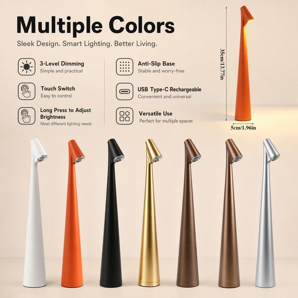 Lampe de table LED minimaliste moderne légère, 3 niveaux de luminosité/interrupteur tactile/portable, convient pour le bureau/le bureau/le comptoir/la salle à manger/la chambre/la table de chevet/cadeau etc.