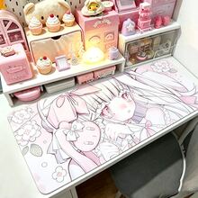 動漫可愛天使女孩滑鼠墊 筆電遊戲加長版桌墊 PC 卡哇伊玩家用 XXL 鍵盤墊 粉色地毯風 PU 皮革桌墊 - 查看 15