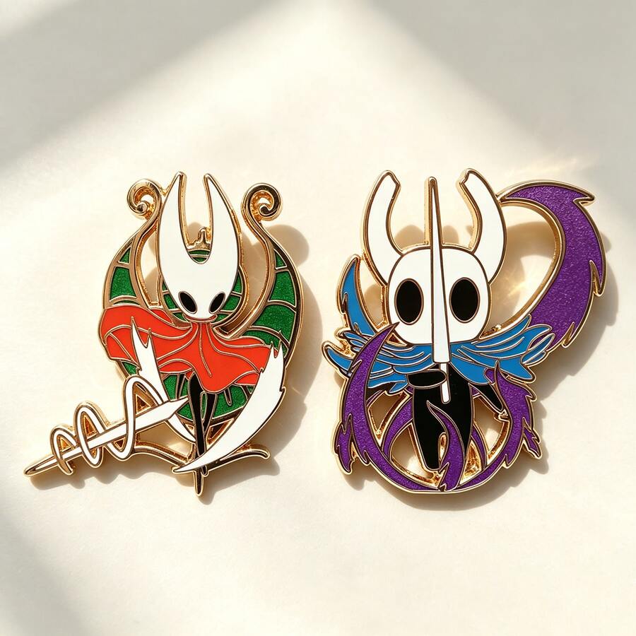 空洞騎士 Ghost & Enamel 琺瑯胸針,Silksong 遊戲角色金屬領飾針,背包與夾克裝飾飾品,遊戲粉絲禮物 - 彩色 - 查看 1