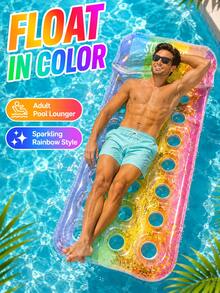 Kasur Apung Tiup Gradien Berkilau untuk Kolam Renang, Kasur Udara 21 Lubang dengan Sandaran Kepala yang Ditinggikan, Matras Apung Air Musim Panas Berwarna-warni, Cocok untuk Kolam Renang, Pantai, dan Liburan - A - View 5