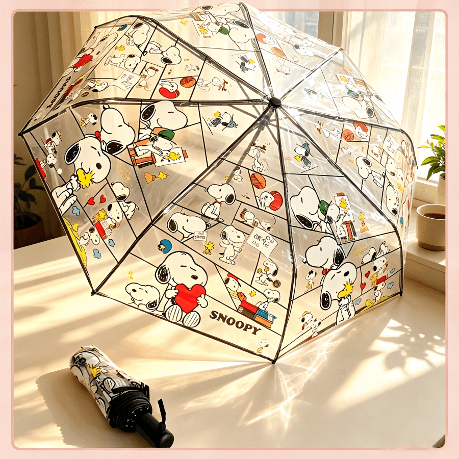 1 pieza Paraguas transparente de Snoopy, perfecto para ir a la escuela, fotografía, viajes cortos, cumpleaños, aniversario, sorpresa en días lluviosos, regalo de vuelta a la escuela, pequeño regalo de recuerdo