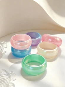 1pc Y2K Millennium Hot Girl Dopamine Colorful Resin Wide Bracelet, Iridescent Pearlescent Glossy Thick Solid Color Bangle, Ins Niche Versatile Girl Daily Outfit Accessory - Luminous Round Bangle - View 4