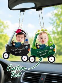 2D Flat, 1pc Personalized Custom Photo And Text Car Ornament, Drive Carefully Car Hanger, Drive Carefully Daddy/Mommy, Car Decor, Gift For Dad/Mom, Drive Carefully, Car Ornament, Daddy Gifts, Ideal Gifts For Family, Friends, For Mother's Day - Multicolor - View 3