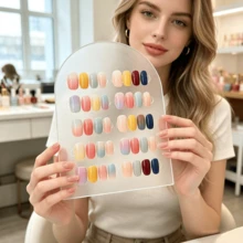 1pc Oval Gold Artificial Nail Display Board, Large Capacity Nail Art Photography Background Prop, Handheld Nail Sample Decoration Display Tray, Nail Color Tool - Multicolor - View 1