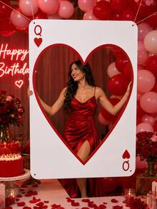 1pc Love-Themed Playing Card Portrait Hollow Sign-In Frame, Suitable For Party Photos, Wedding Banquets, Photography Background Decoration, Weddings, Anniversaries, Parties, Birthday Parties, Etc. - A - View 1